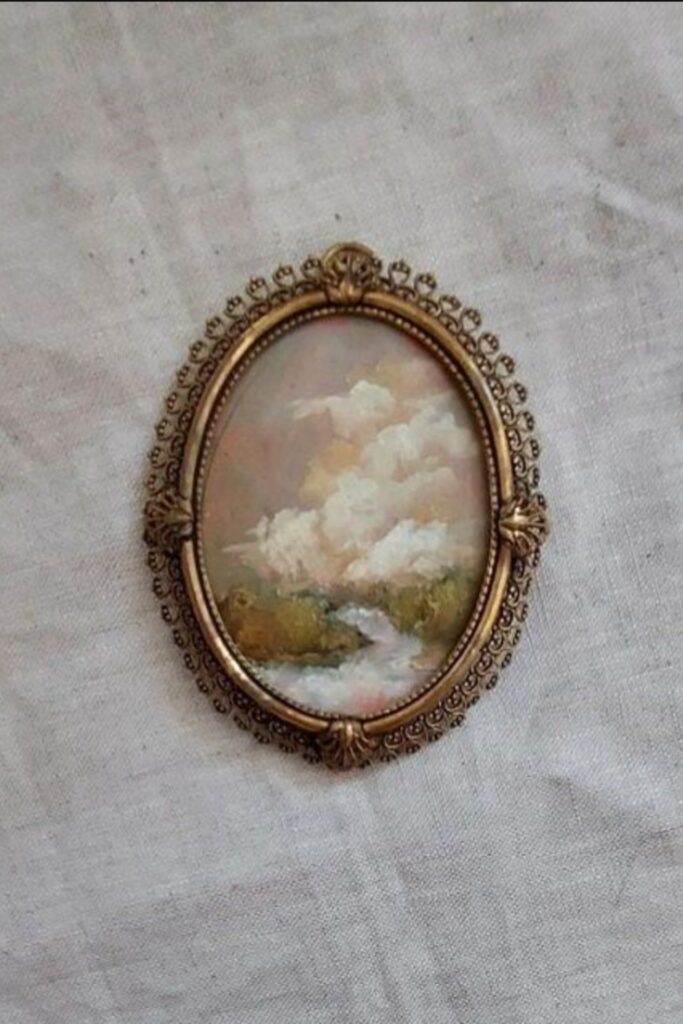 Oil painting in a round frame