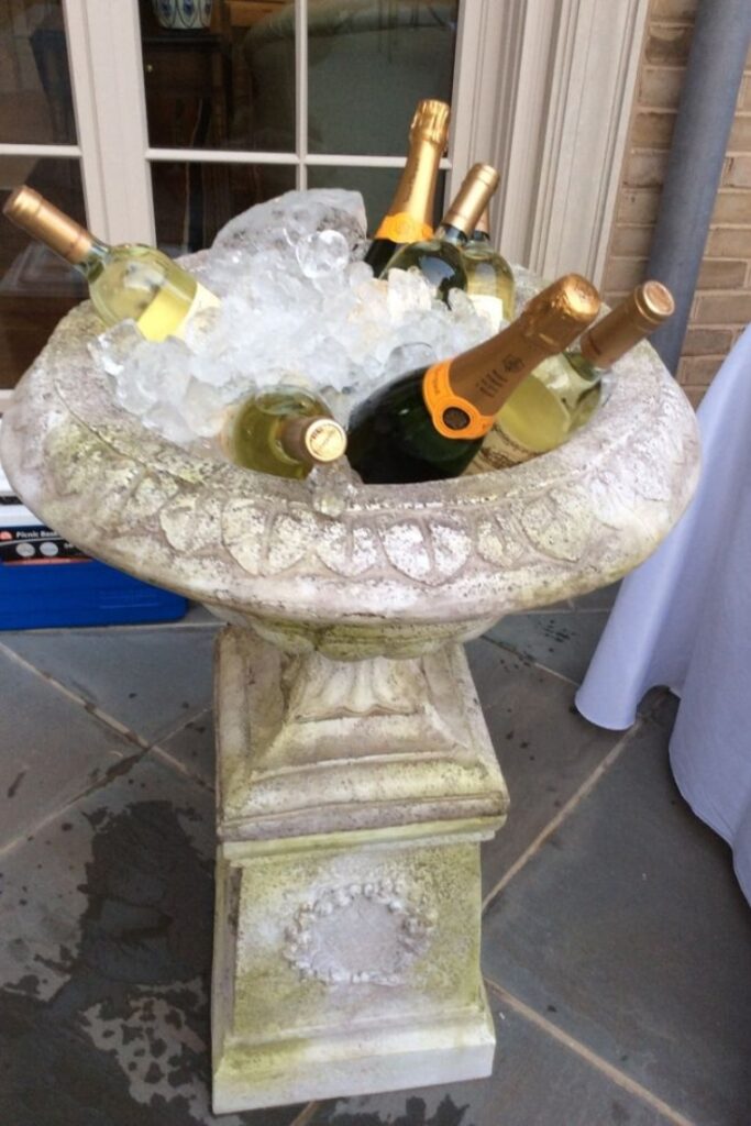 A birdbath with champagne