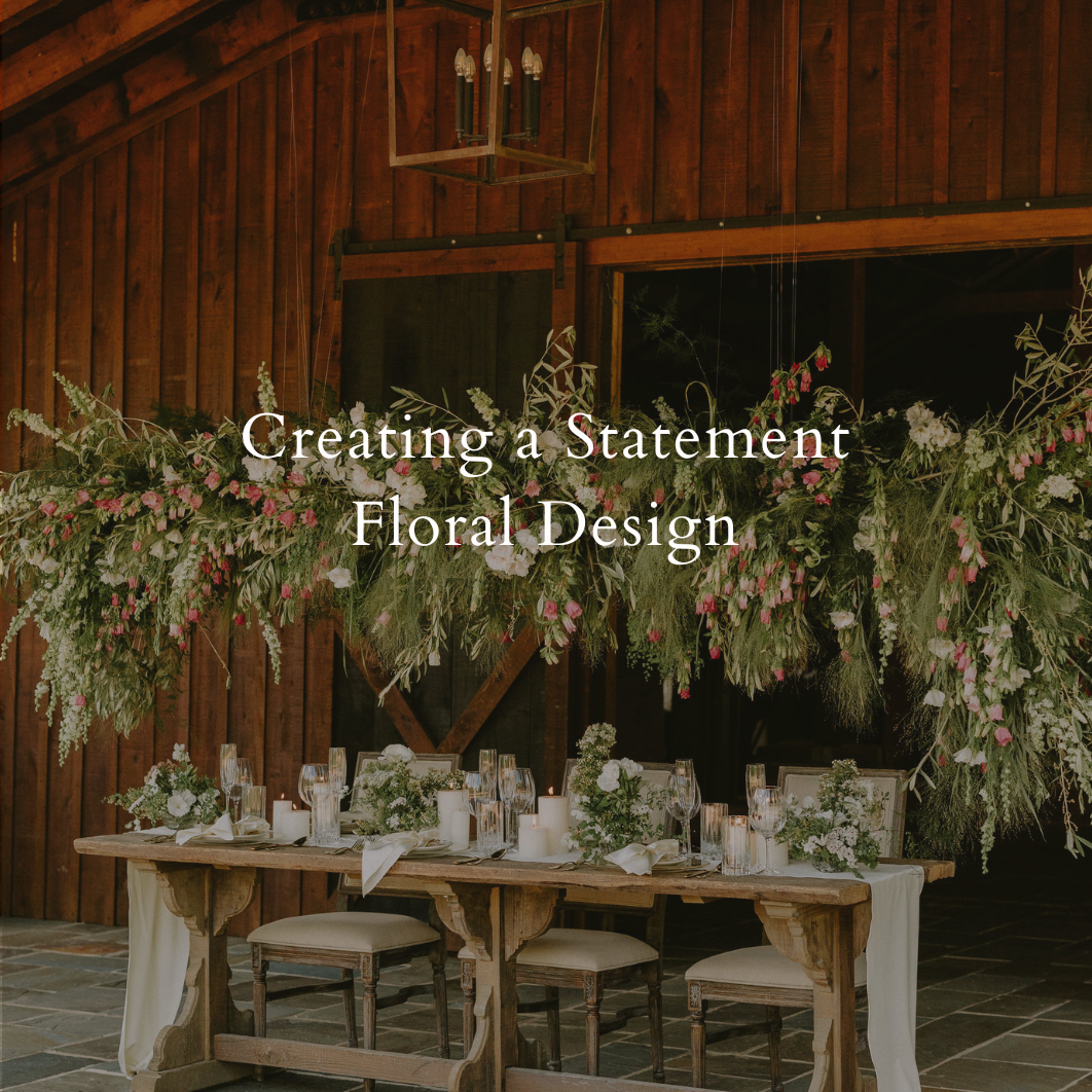 A suspended floral installation with the title: "Creating a Statement Floral Design."